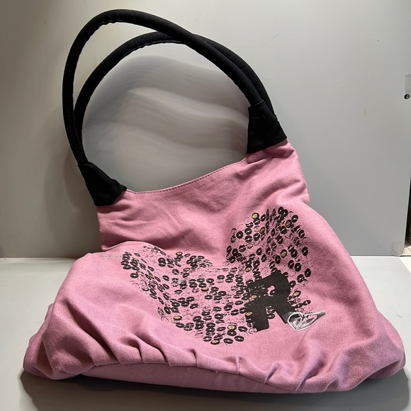 Roxy large mauve/pink tote bag with sequined heart design. - Picture 1 of 12